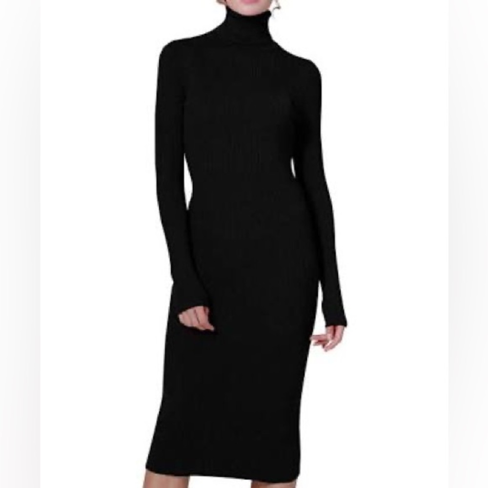ninovino black ribbed long sleeve turtleneck maxi dress